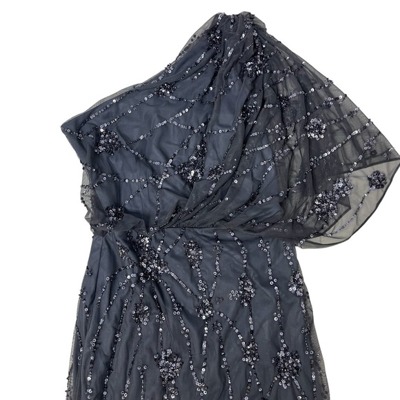 Adrianna Papell One Shoulder Beaded Dress Gray Size 4 Wedding Mother Of Bride - Picture 3 of 11